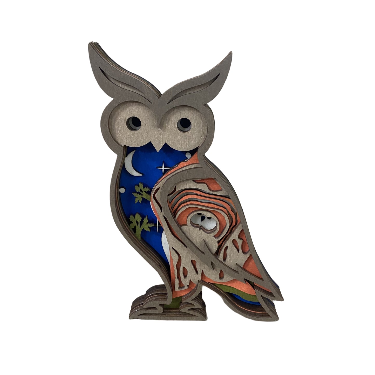 Hoomwell Wooden Carved 3D Owl Desk Decoration Figurine Collection With Light