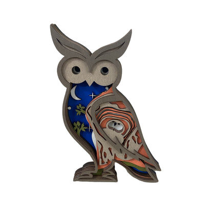 Hoomwell Wooden Carved 3D Owl Desk Decoration Figurine Collection With Light